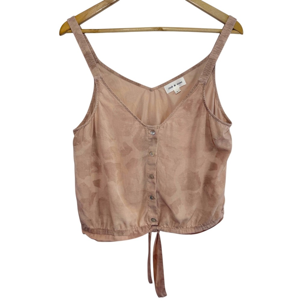 Cloth & Stone Anthropologie Tie Front Tank Top L Tencel Blush Tonal Animal Print